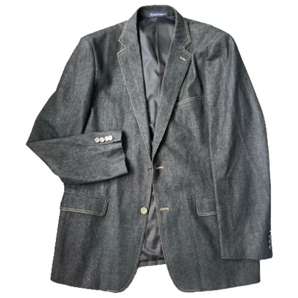 VITTORIO ST ANGELO MENS DENIM JEAN SPORTS BLAZER BLAXK GRAY POCKETS SIZE 44 LONG - Picture 2 of 14